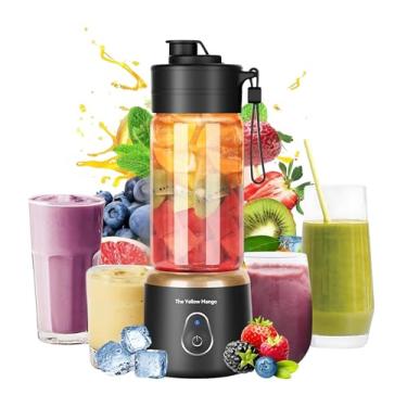 Imagem de Copo de liquidificador portátil, mini liquidificador elétrico USB para shakes e smoothies, 380 ml, 6 lâminas de aço inoxidável, recarregável, leve, preto, ideal para viagens e academia (preto)