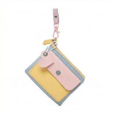 Imagem de Carteira Feminina Pequena com Alça de Pescoço, Mini Bolsa Transversal Porta Moedas, Couro PU, Tons Pastel, Estilo Kawaii, para Cartões Chaves Batom (Azul)