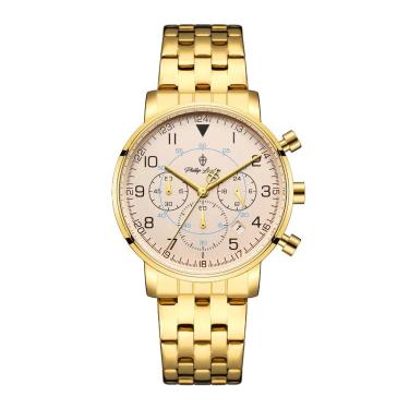 Imagem de Relógio Phillip London Masculino Ref:Pl80394645m Ch N Cronógrafo Dourado