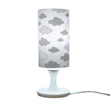 Imagem de Abajur De Mesa Base Branca Cúpula Tecido Nuvens Cinza E Branco 30Cm Bivolt