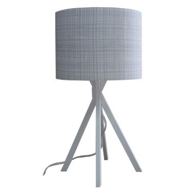 Imagem de Abajur Base Madeira Branca E Cúpula Tecido Cinza Claro