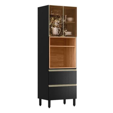 Imagem de Paneleiro Proença 70cm 1 Forno 2 Portas Vidro Reflecta E 2 Gavetas Nogueira Touch-carbono Prime Tx - Demartêz