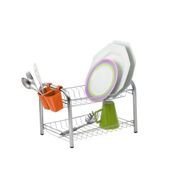 Imagem de Escorredor de Louça Duplo 12 Pratos Desmontável Porta Talher Plástico Laranja Secador Cozinha