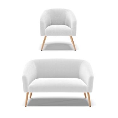 Imagem de Kit 1 Sofá Namoradeira E 1 Poltrona Stella Bouclê Off White Pés Palito Natural - D'rossi