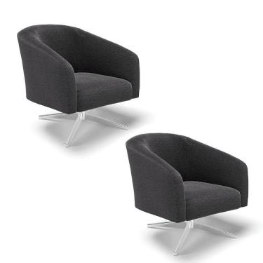 Imagem de Kit 2 Poltronas Giratória Stella Bouclê Base Cromada - D'rossi Cor Grafite