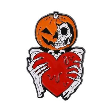 Imagem de Broche De Esmalte Gótico De Halloween Com Caveira, Aranha, Esqueleto E