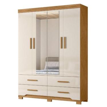 Imagem de Guarda Roupa Casal 4P Espelho 157 cm Miami Moval, Freijo Off White