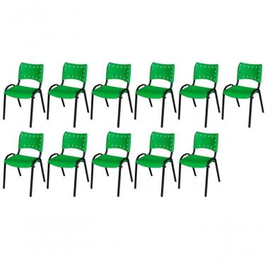 Imagem de Cadeira Iso Base Preto Igreja, Escola, Escritório - Verde - Kit 11 Peças