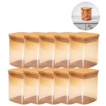 Imagem de 24 Potes de Vidro Âmbar Hermético Tampa Madeira Premium - Freecom