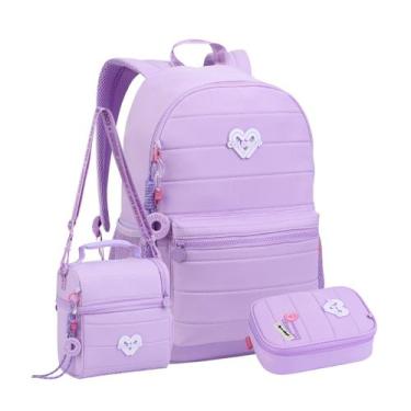 Imagem de Kit Mochila Costas Color Up Juvenil Lancheira Com Estojo Box Cor:Lilás