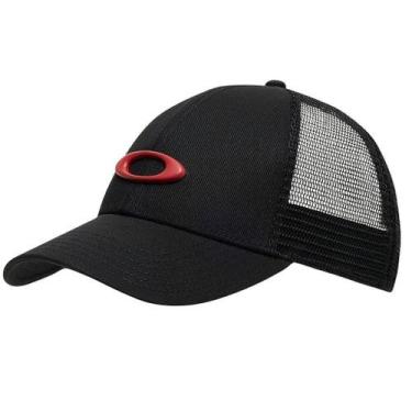 Imagem de Boné Oakley Trucker Ellipse Hat Pitch Black/Flame Red, Preto, Único