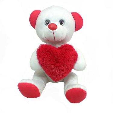 Imagem de Urso Pelúcia Tatau Branco Coração Felpudo 26 Cm Altura