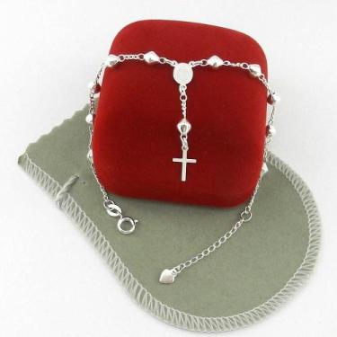 Imagem de Pulseira Terço Unissex 18Cm 4Mm Folheada Prata Pl447 - Wnbijouterias