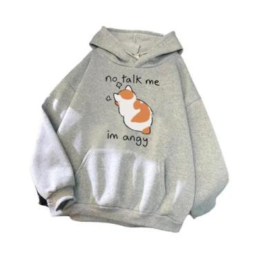 Imagem de Moletom Feminino Oversize Com Estampa De Gato Zangado, Estilo Hip Hop 