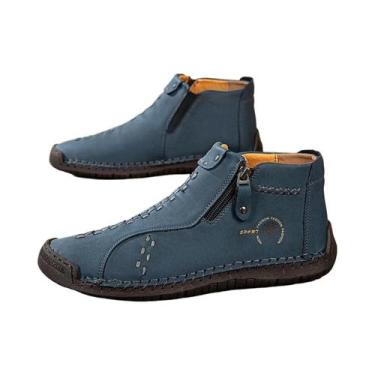 Imagem de Tênis De Couro Feitos À Mão Para Homens Com Zíper, Botas Casuais Plana