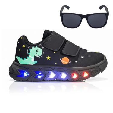Imagem de Kit Tênis Led Infantil Dino Meninos Leve e Macio + Óculos-Masculino