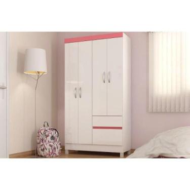 Imagem de Guarda Roupa 4 Portas e 2 Gavetas Lotus Flex Branco/Rosa - Demóbile