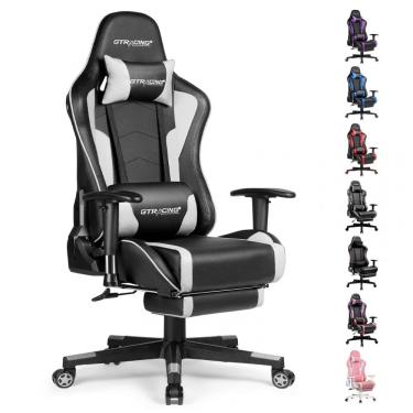 Imagem de Cadeira Gamer Ergonômica Ajustável com Apoio para os Pés, e Branca, GTRACING, Branco
