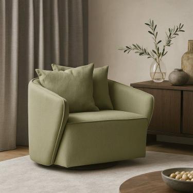 Imagem de Poltrona para Sala de Estar Girátoria Linho Antonela Verde