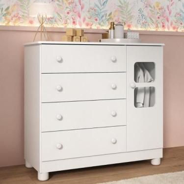 Imagem de Cômoda Infantil 95cm 1 Porta Com Vidro E 4 Gavetas Sol Multimóveis MP4