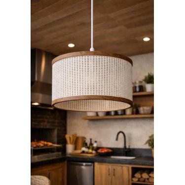 Imagem de Pendente ravel - JAC DECOR, Luminária Madeira/Palha, 110/220V