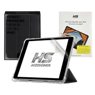 Imagem de Kit Capa + Película Paperlike p iPad 7/8/ 9 geracao - Capa Anti Impacto Fundo Transparente Fosco e espaço Caneta Apple Pencil + Película Fosca Paperlike sensação de escrever desenhar em papel