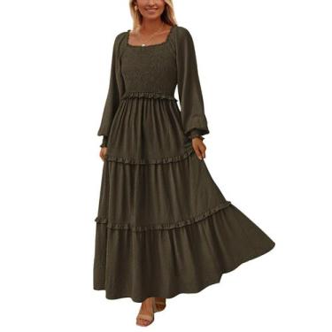 Imagem de Vestido PRETTYGARDEN Maxi com Decote Quadrado e Mangas Longas com Last