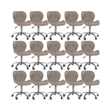 Imagem de Kit 15 Cadeiras Office Eiffel Slim Oficial Giratória Bege - Oficial We