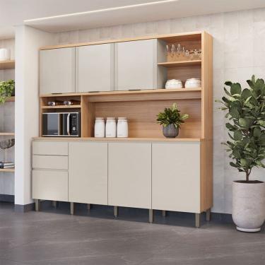 Imagem de Cozinha Compacta Austin 7 Portas 2 Gavetas 100% Mdf Jequitiba/Gris Fosco - Linea Brasil