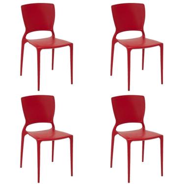 Imagem de Kit 4 Cadeiras Tramontina Sofia Vermelha Empilháveis em Polipropileno