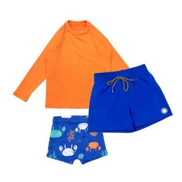 Imagem de Kit 3 Peças 1 Blusa +1 Sunga Boxer +1 Shorts Tactel Praia - Fofotinhos