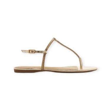 Imagem de Sandália Rasteira Feminina Arezzo Strass Slim Dourado-Feminino