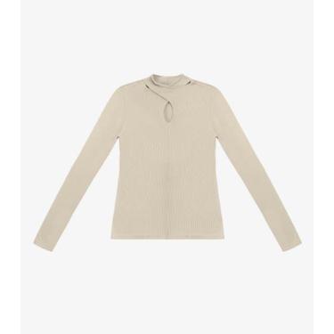 Imagem de Blusa Feminina Manga Longa Em Ribana Rovitex Bege, G, Bege