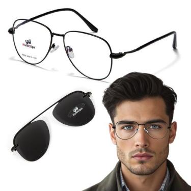 Imagem de Armação de Óculos Masculino de Grau Aviador Clip-on + Lente Solar Mult
