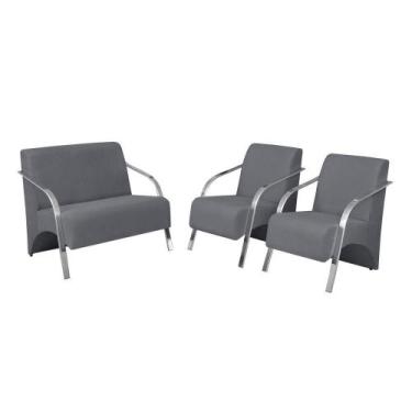 Imagem de Conjunto Poltrona Vênus Braço Alumínio Suede Grafite - D SALLA