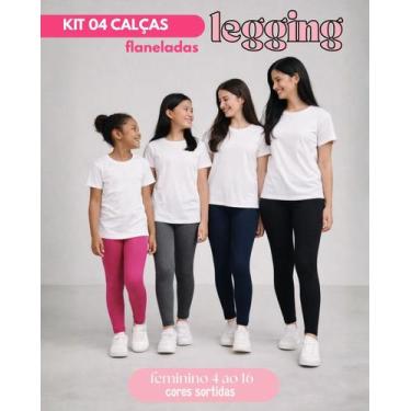 Imagem de Kit 4 Calças Legging Flanelada Infantil Juvenil Menina Térmica Suplex 