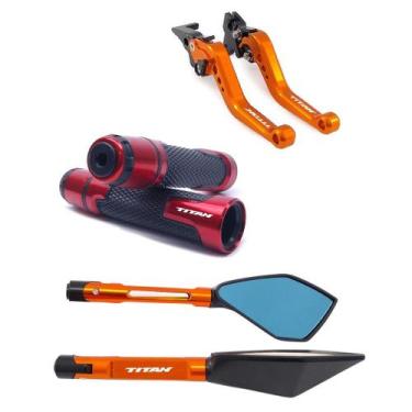 Imagem de Kit Manete Manopla Retrovisor Titan Fan 125 150 160 Freio á disco - No