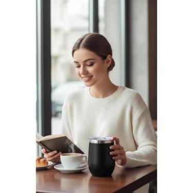 Imagem de 2x Copo Térmico 350ml Inox Preto C/ Tampa Anti-Vazamento - Congratulat