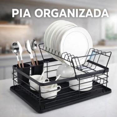Imagem de Escorredor de Louças 2 Andares Preto Fosco com Bandeja Coletora - TOP 