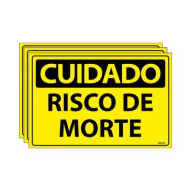 Imagem de Combo 3 Placas De Sinalização Cuidado Risco De Morte 30x20 Ecom IA - S