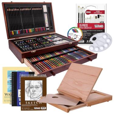 Imagem de Lápis de Cor Profissional 163Pcs, Cavalete, pasteis, Aquarela, US ART SUPPLY 142 PPBW 511