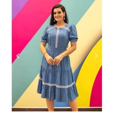 Imagem de Vestido Midi Azul Detalhes Guiper - Stefany
