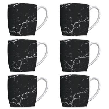 Imagem de Conjunto 6 Canecas Para Café Jogo Xícaras de Porcelana Preto Urban Ner