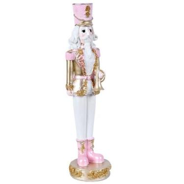 Imagem de Boneco Soldado Quebra-Nozes dourado com rosa Grillo 29 cm