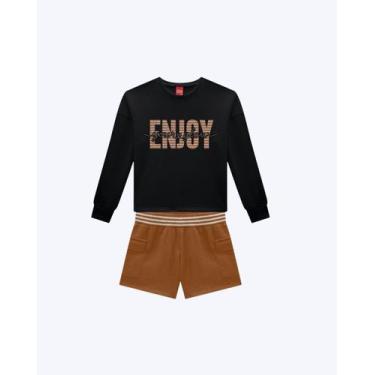 Imagem de Conjunto Casaco Cropped e Shorts Juvenil Feminino Kyly 1001559, Preto,