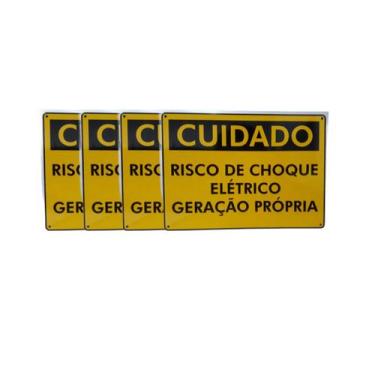 Imagem de Kit 4 Placas Cuidado Risco Choque Elétrico - Geração Própria - Sem mar