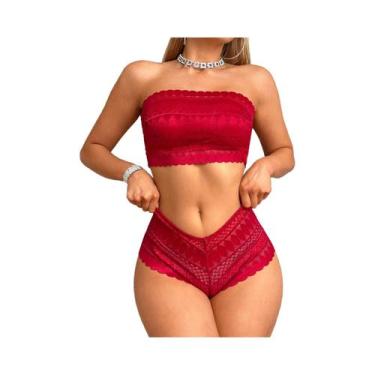 Imagem de Conjunto De Bralette Feminino Sem Alças Com Renda, Sem Fio, Sem Acolch