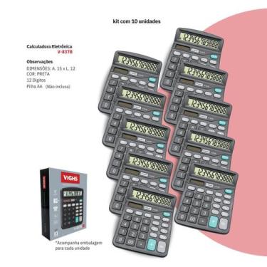 Imagem de Kit 10 Calculadoras Vighs V-837B-12 Visor Inclinado