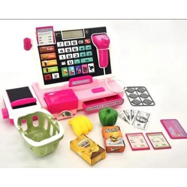 Imagem de Caixa Registradora Brinquedo Infantil Mini Mercadinho Rosa Toys Import