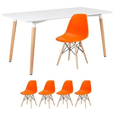 Imagem de Loft7, Kit - Mesa de jantar retangular Eames 80 x 160 cm branco + 4 cadeiras Eiffel Dsw Laranja
